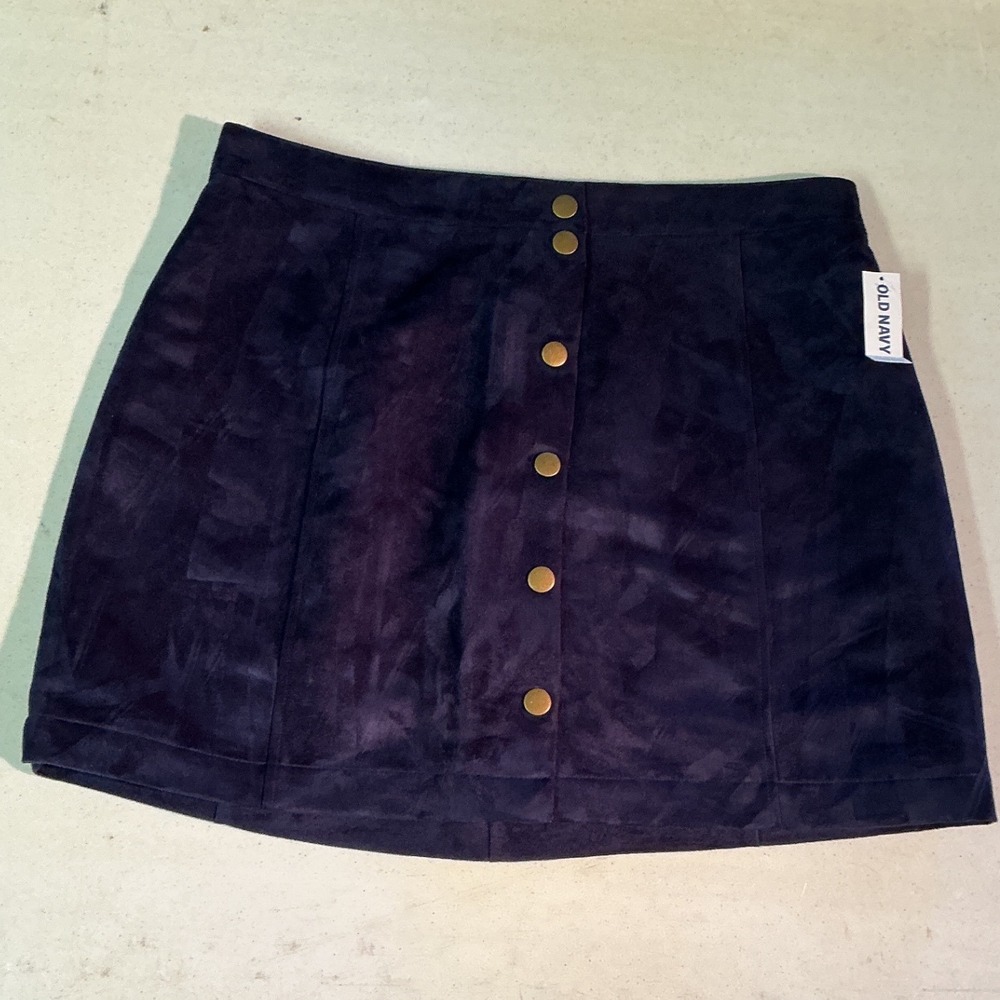 Old Navy Womens Navy Blue Faux Suede Button Front Mini Skirt Size 12 NWT